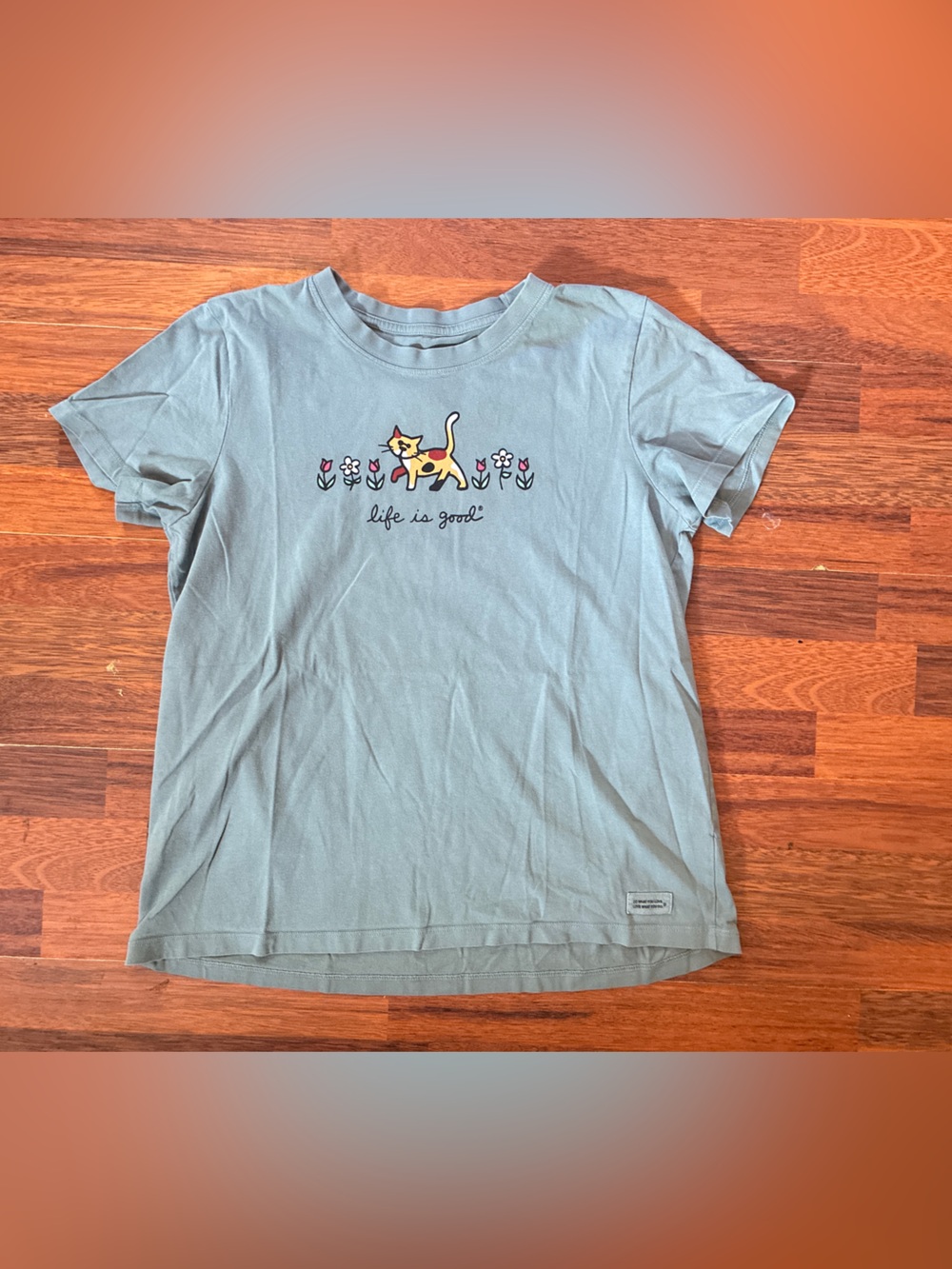 Life Is Good Light Sage Cat Tee with Floral Print